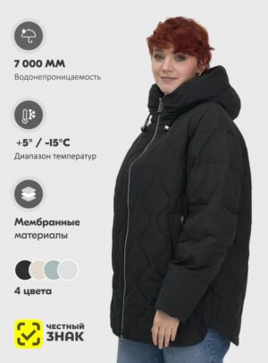 Куртка женская демисезонная с капюшоном черного цвета 1140Ch