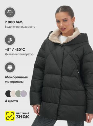 Куртка женская зимняя с капюшоном большого размера черного цвета 1170Ch