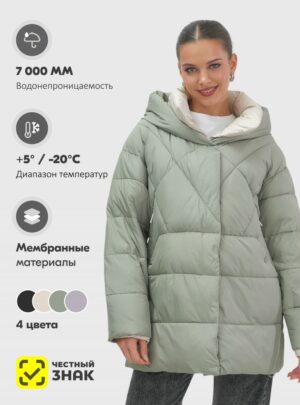 Куртка женская зимняя с капюшоном большого размера зеленого цвета 1170Z