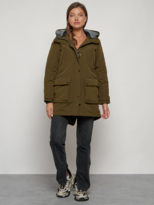 Парка женская зимняя MTFORCE c капюшоном цвета хаки 2329Kh