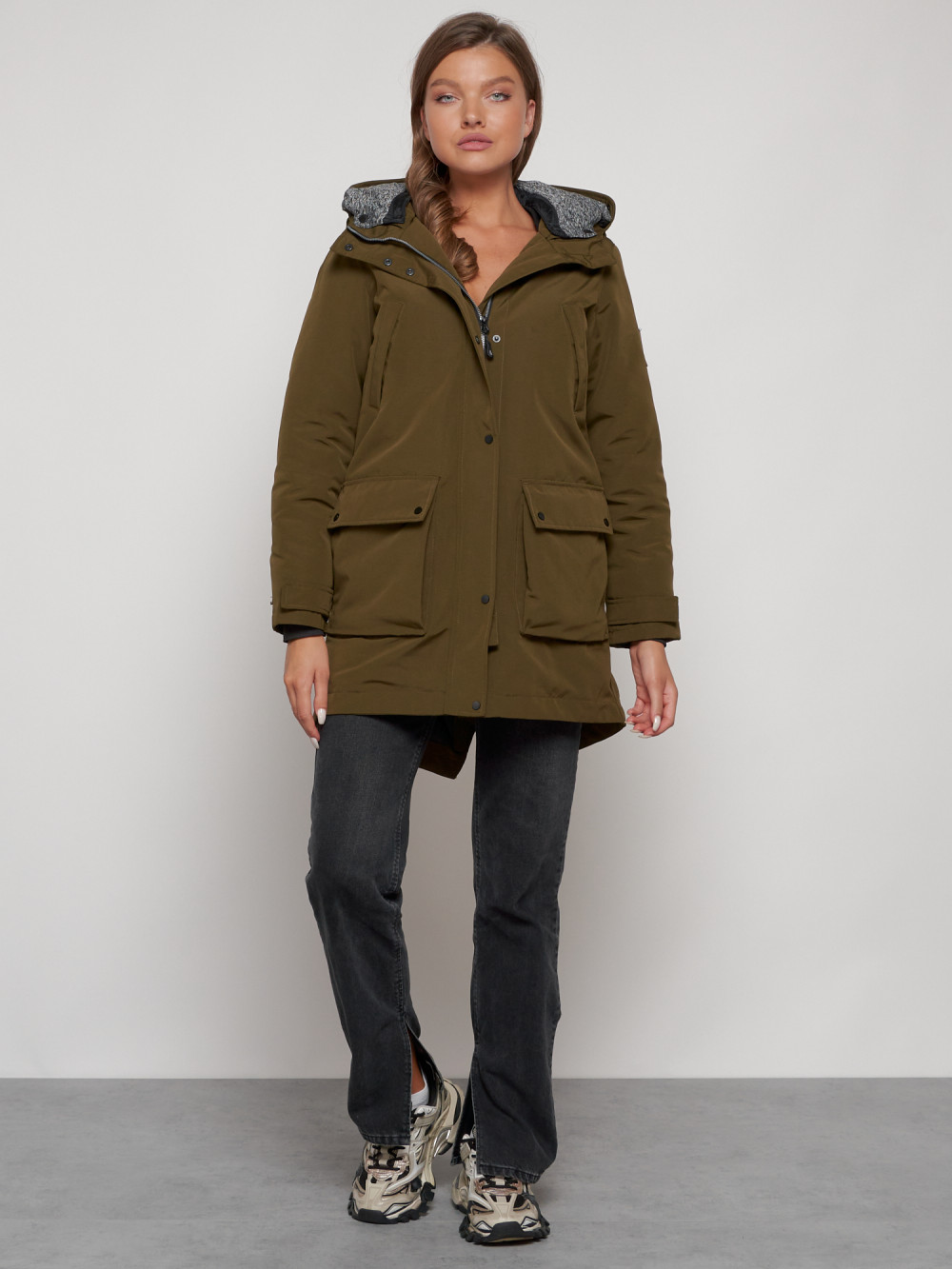 Парка женская зимняя MTFORCE c капюшоном цвета хаки 2329Kh