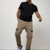 Джинсы карго мужские с накладными карманами бежевого цвета 2403-1B