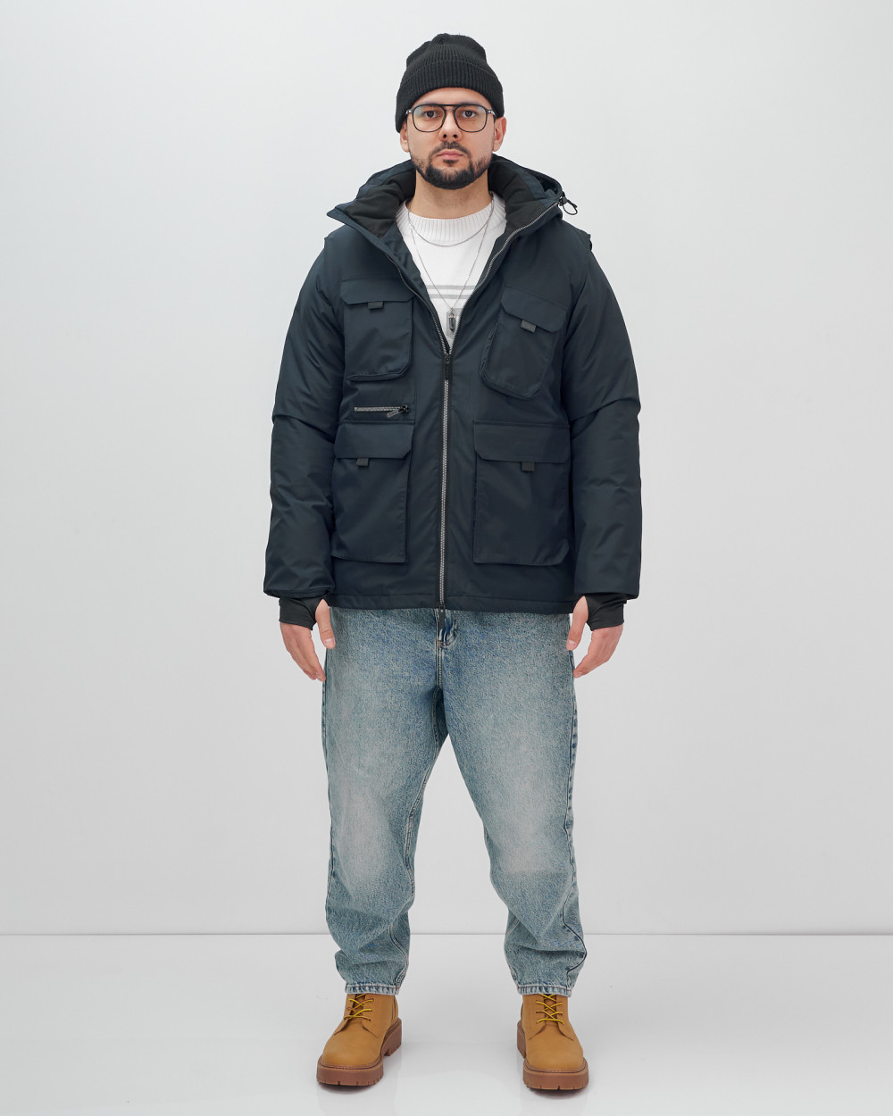 Куртка - жилетка трансформер 2 в 1 мужская зимняя темно-синего цвета 2409TS