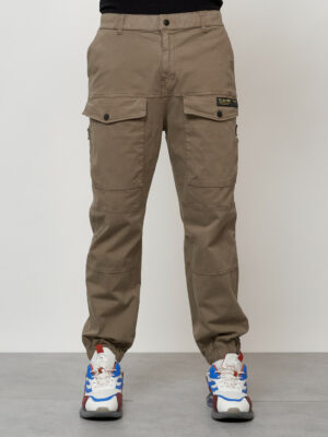 Джинсы карго мужские с накладными карманами бежевого цвета 2417B