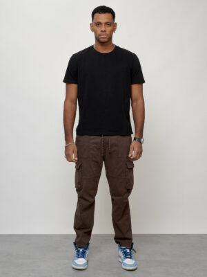 Джинсы карго мужские с накладными карманами коричневого цвета 2421K