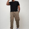 Джинсы карго мужские с накладными карманами бежевого цвета 2423B