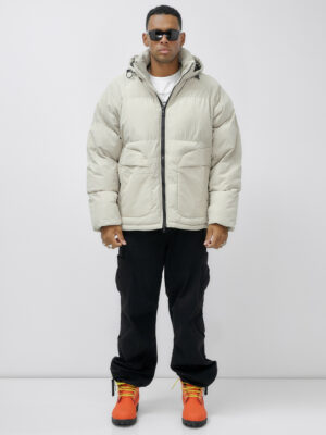 Куртка молодежная мужская зимняя с капюшоном бежевого цвета 25307B
