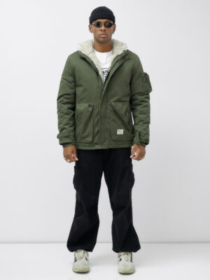 Куртка молодежная мужская зимняя с мехом цвета хаки 2611Kh