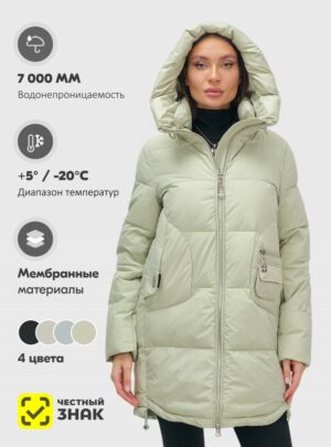 Куртка зимняя женская с капюшоном модная салатового цвета 3193Sl