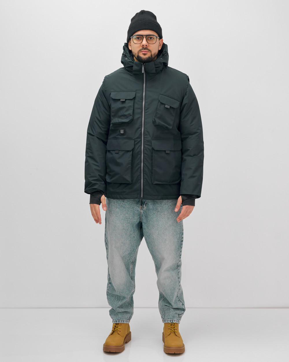 Куртка - жилетка трансформер с подогревом 2 в 1 мужская зимняя темно-синего цвета 6668TS