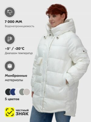 Куртка зимняя женская с капюшоном модная белого цвета 7341Bl