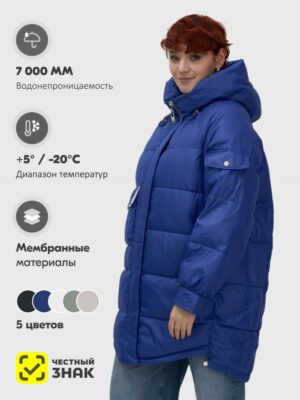 Куртка зимняя женская с капюшоном модная синего цвета 7341S