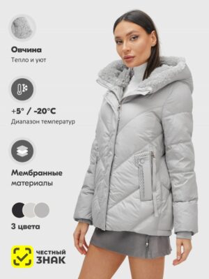 Куртка зимняя женская из овчина стильная и модная серого цвета 7348Sr