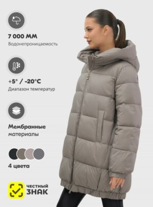 Куртка женская зимняя на резинке большого размера коричневого цвета 7619K
