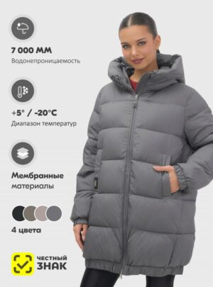 Куртка женская зимняя на резинке большого размера темно-серого цвета 7619TC