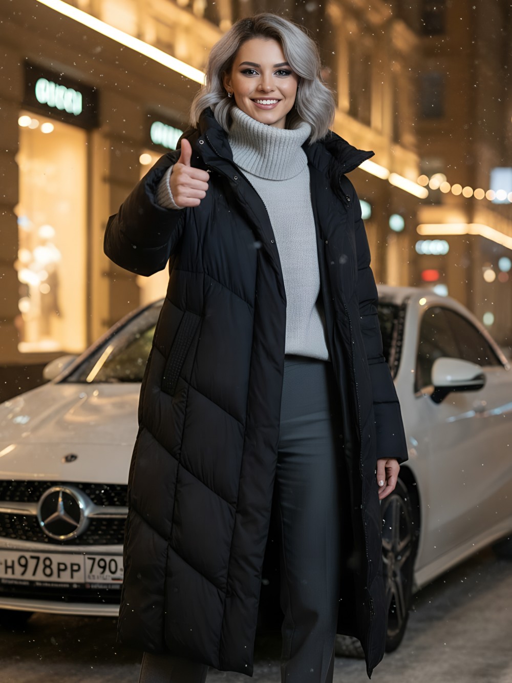 Пальто зимнее утепленное с капюшоном женское черного цвета 7628Ch