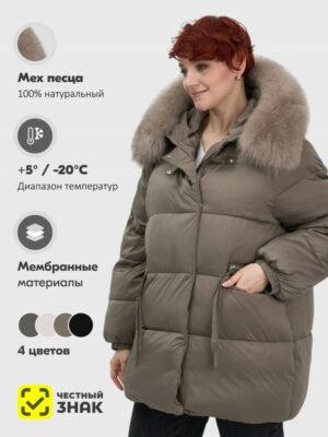 Куртка зимняя женская с мехом и капюшоном тренд коричневого цвета 7639K