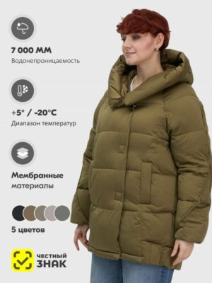 Куртка зимняя женская с капюшоном модная горчичного цвета 7651G