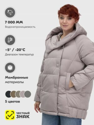 Куртка зимняя женская с капюшоном модная светло-коричневого цвета 7651SK