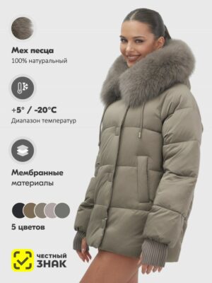 Куртка зимняя женская с мехом и капюшоном тренд коричневого цвета 7658K