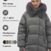 Куртка зимняя женская с мехом и капюшоном тренд темно-серого цвета 7658TC