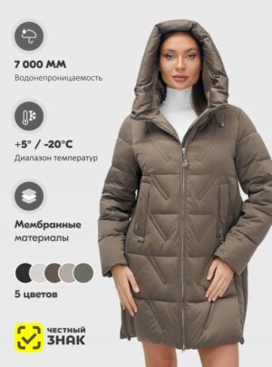 Куртка зимняя женская классическая с капюшоном коричневого цвета 7671K