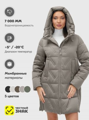 Куртка зимняя женская классическая с капюшоном серого цвета 7671Sr