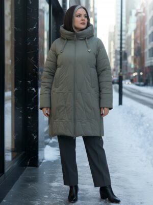 Пальто зимнее утепленное женское большого размера светло-коричневого цвета 7699SK