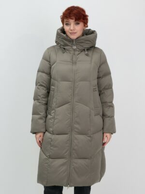 Пальто зимнее утепленное с капюшоном женское светло-коричневого цвета 7702SK