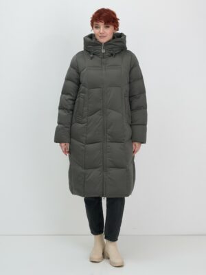 Пальто зимнее утепленное с капюшоном женское зеленого цвета 7702Z