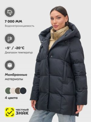 Куртка двубортная женская зимняя с капюшоном черного цвета 7736Ch