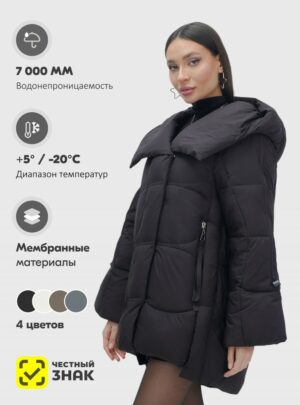 Куртка зимняя женская с большим капюшоном модная черного цвета 7739Ch