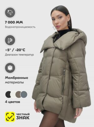 Куртка зимняя женская с большим капюшоном модная коричневого цвета 7739K