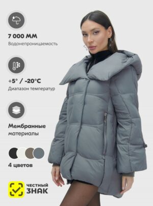 Куртка зимняя женская с большим капюшоном модная темно-серого цвета 7739TC