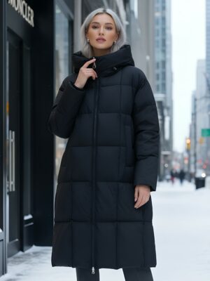 Пальто зимнее утепленное с капюшоном женское черного цвета 7741Ch