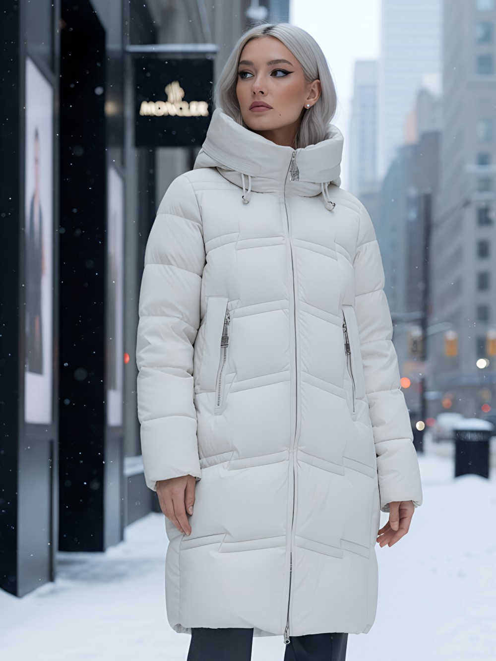 Пальто зимнее утепленное с капюшоном женское черного цвета 7779Ch