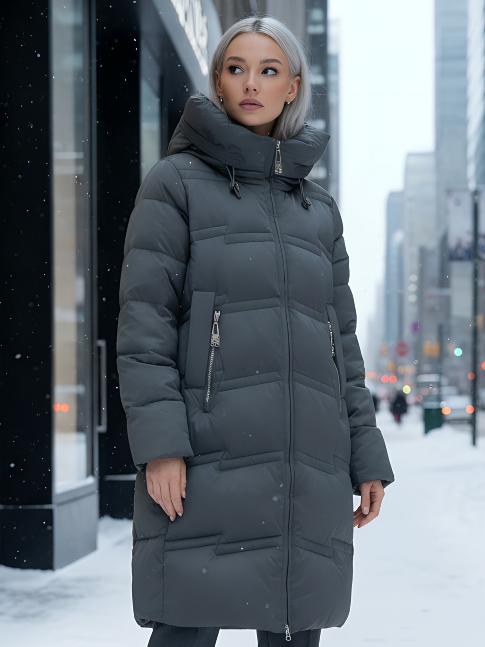 Пальто зимнее утепленное с капюшоном женское темно-зеленого цвета 7779TZ