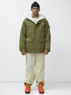 Парка мужская зимняя удлиненная с мехом хаки цвета 8751Kh