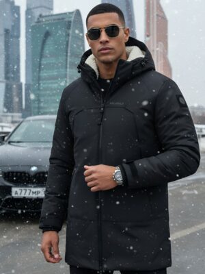 Парка зимняя мужская с капюшоном черного цвета 9533-1Ch