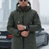 Парка зимняя мужская с капюшоном цвета хаки 9533-1Kh
