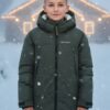 Парка зимняя подростковая для мальчика с капюшоном цвета хаки 9533Kh