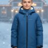 Парка зимняя подростковая для мальчика с капюшоном синего цвета 9533S