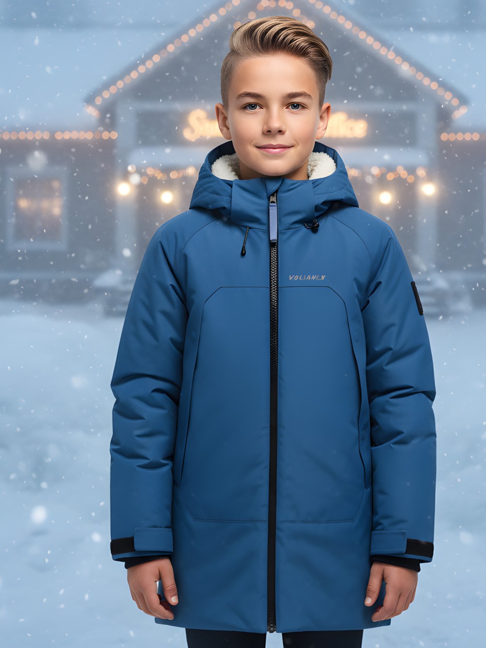 Парка зимняя подростковая для мальчика с капюшоном синего цвета 9533S