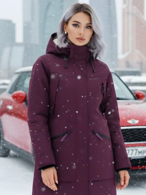 Парка зимняя женская с капюшоном бордового цвета 9538-1Bo