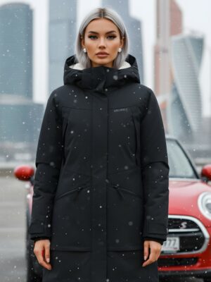 Парка зимняя женская с капюшоном черного цвета 9538-1Ch