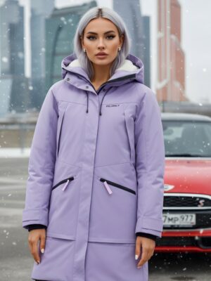 Парка зимняя женская с капюшоном сиреневого цвета 9538-1Sn