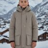 Парка зимняя подростковая для мальчика с капюшоном бежевого цвета 9539B