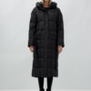 Пальто утепленное стеганное зимнее с капюшоном женское черного цвета 9609Ch