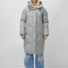 Пальто летучая мышь женское с капюшоном зимнее серого цвета 9616Sr