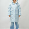 Пальто летучая мышь женское с капюшоном зимнее голубого цвета 9618Gl